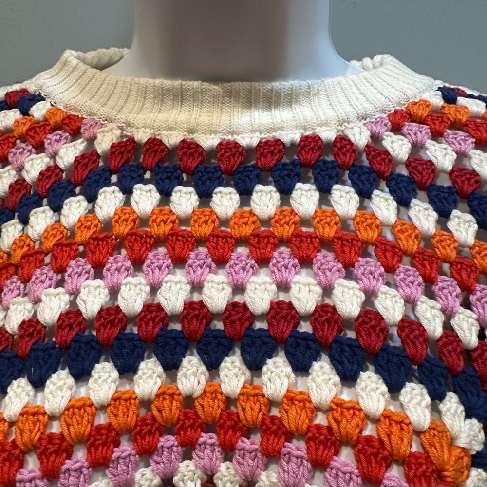 Farm Rio Multicolor Crochet Sweater Handmade Size Large NWT - Picture 8 of 16